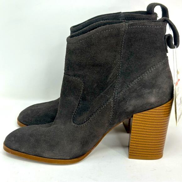 Zara Grey Suede Leather Stacked Heel Pull On Booties - Picture 2 of 9